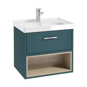 MALMO 60cm Single Drawer - Open Shelf Unit - Ocean Blue - Chrome Handle - Gloss Basin