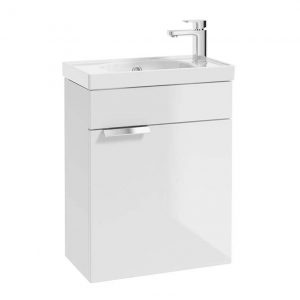STOCKHOLM 50cm Wall Hung Cloakroom Unit Chrome Handle Gloss White