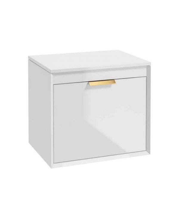  FJORD 60cm Unit with Counter Top Gold Handle Gloss White