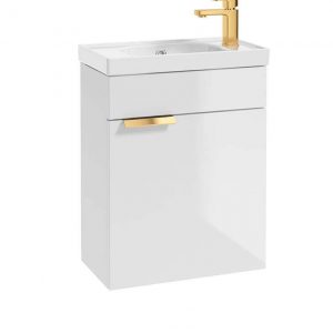 STOCKHOLM 50cm Wall Hung Cloakroom Unit Gold Handle Gloss White