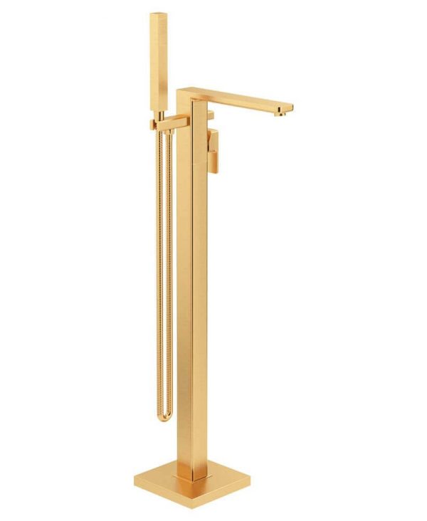  CONTOUR Floor Standing Bath Shower Mixer Brushed Gold