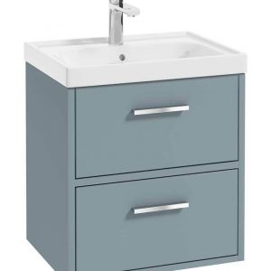 FINLAND 50cm Two Drawer Wall Hung Matt Coral Green Vanity Unit - Brushed Chrome Handle