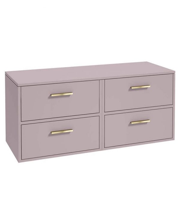  FINLAND 120cm Matt Cashmere Pink Countertop Wall Hung Vanity Unit -Brushed Gold Handle
