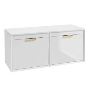 FJORD 120cm Gloss White Wall Hung Countertop Vanity Unit - Brushed Gold Handle
