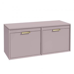 FJORD 120cm Matt Cashmere Pink Wall Hung Countertop Vanity Unit - Brushed Gold Handle