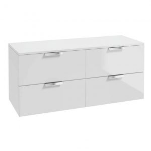STOCKHOLM 120cm Four Drawer Gloss White  Countertop Vanity Unit - Brushed Chrome Handle