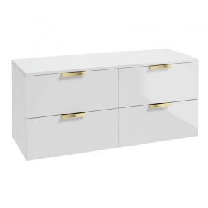 STOCKHOLM 120cm Four Drawer Gloss White Countertop Vanity Unit - Brushed Gold Handle