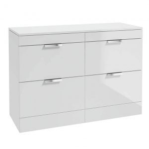STOCKHOLM 120cm Four Drawer Gloss White  Countertop Vanity Unit - Brushed Chrome Handle