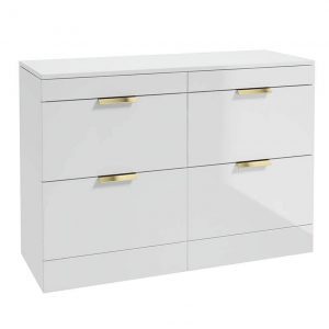 STOCKHOLM 120cm Four Drawer Gloss White Countertop Vanity Unit - Brushed Gold Handle