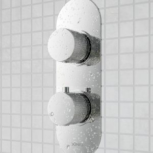 ALITA Knurled Dual Control Triple Outlet Concealed Thermostatic Shower Valve Chrome