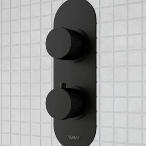 ALITA Knurled Dual Control Dual Outlet Concealed Thermostatic Shower Valve Matt Black