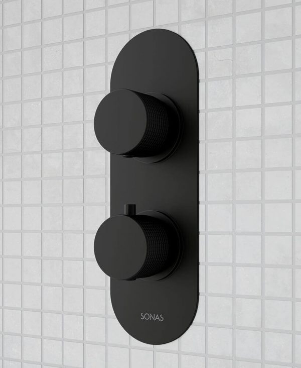  ALITA Knurled Dual Control Dual Outlet Concealed Thermostatic Shower Valve Matt Black